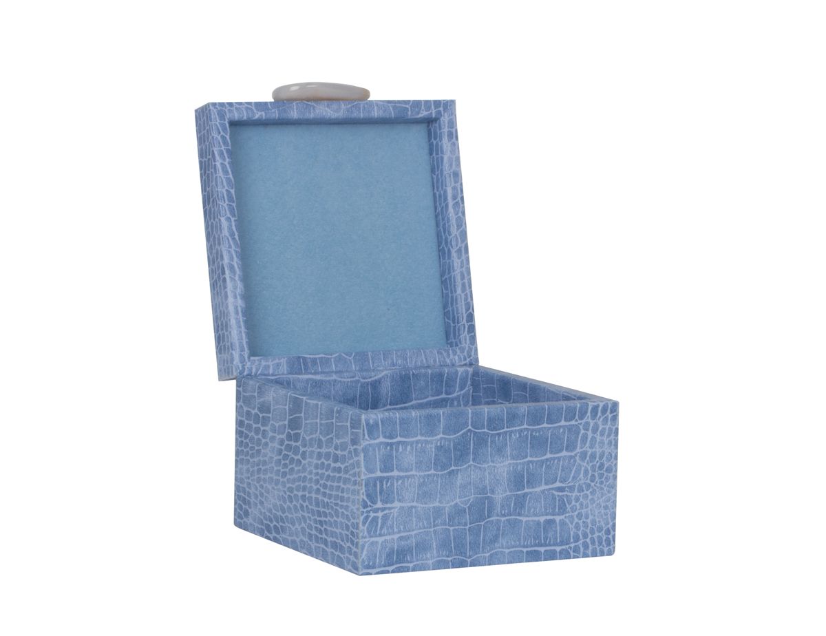 Small Blue Crocodile-Embossed Jewelry Box