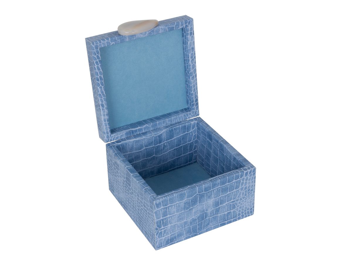 Small Blue Crocodile-Embossed Jewelry Box