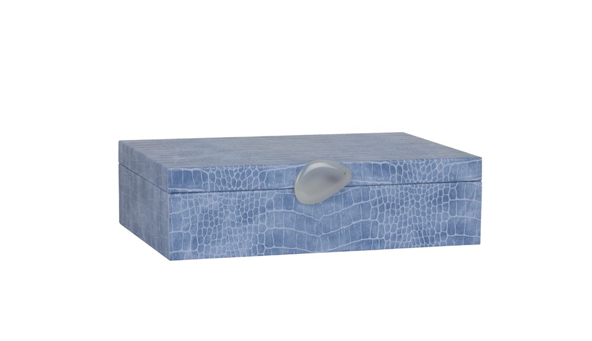 Large Blue Crocodile-Embossed Jewelry Box