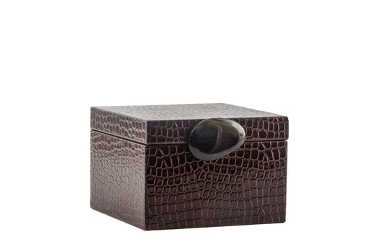 Small Brown Crocodile-Embossed Jewelry Box