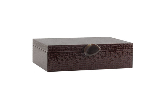 Large Brown Crocodile-Embossed Jewelry Box