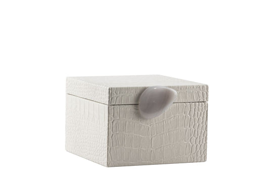 Small White Crocodile-Embossed Jewelry Box