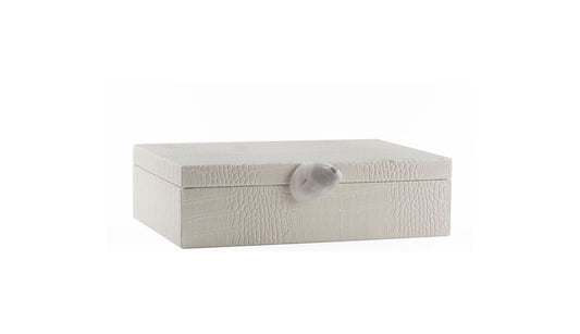 Large White Crocodile-Embossed Jewelry Box