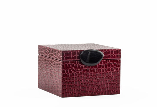 Small Bordeaux Crocodile-Embossed Jewelry Box