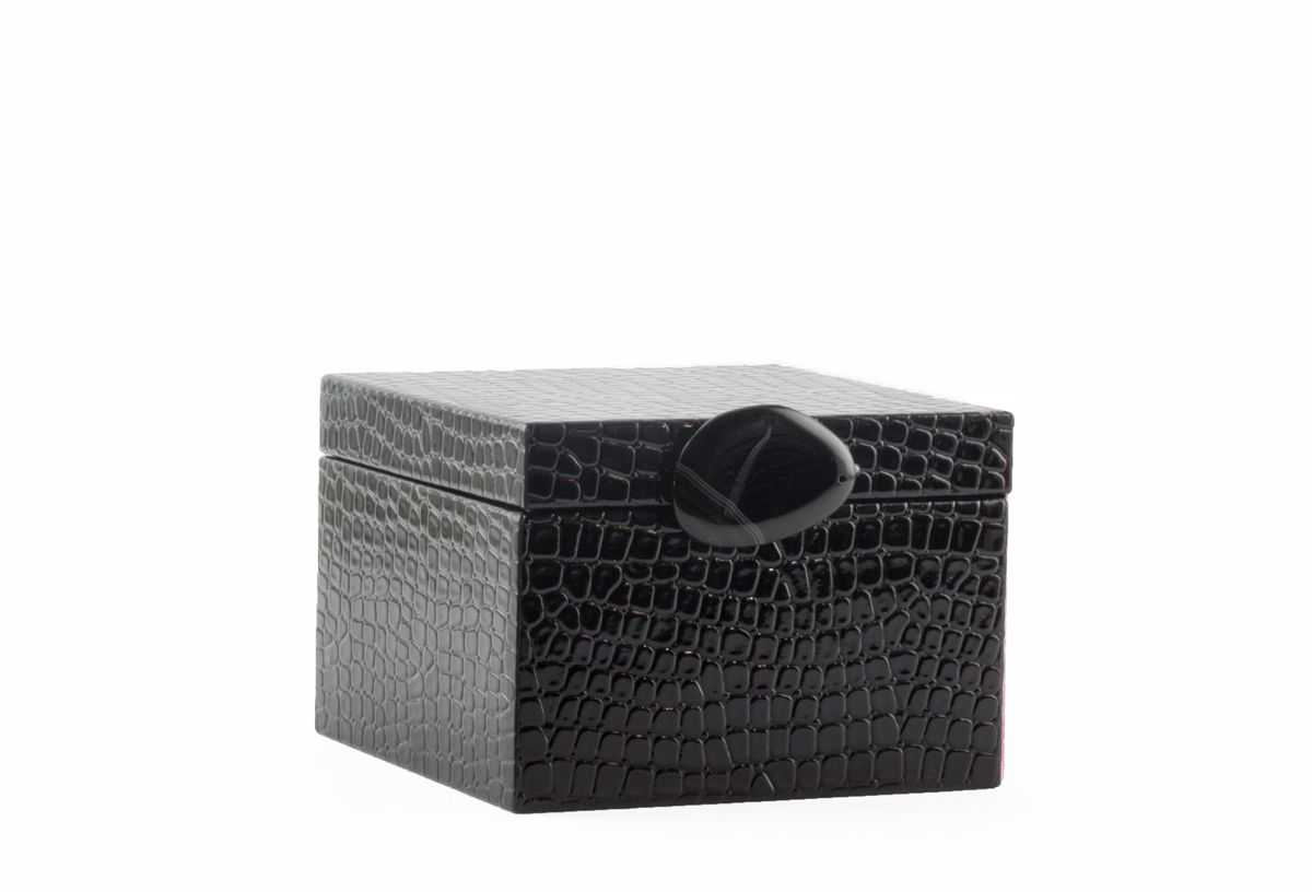 Small Black Crocodile-Embossed Jewelry Box