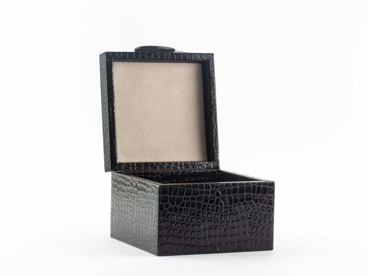 Small Black Crocodile-Embossed Jewelry Box