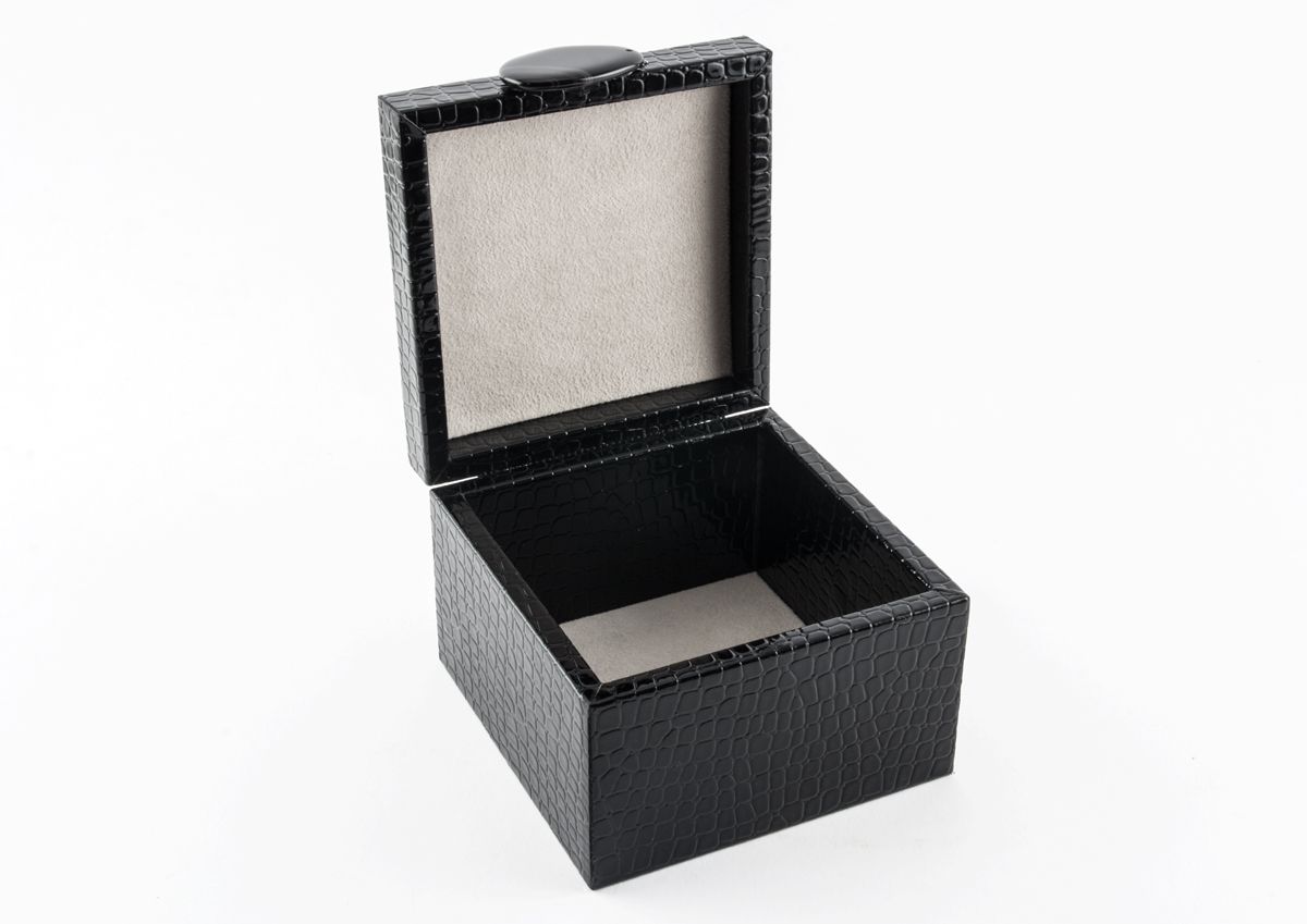 Small Black Crocodile-Embossed Jewelry Box