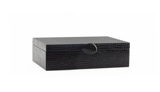 Large Black Crocodile-Embossed Jewelry Box